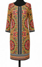 Vestido Laundry Shelli Segal Mujer Cambio Talla 8 Carrera Multi Floral Manga Larga