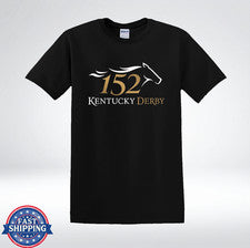 Camiseta KY Derby 152 Negra Tipografía Dorada Carreras de Caballos