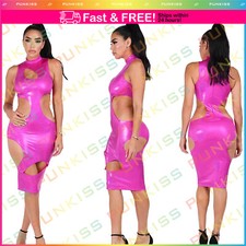 Moda Mujer Mangas Escote Redondo Rosa?? Sexy Maxi Vestido Holograma Recortado