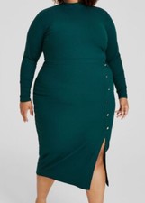 Vestido ceñido al cuerpo Nina Parker verde de moda acanalado cuello falso talla grande 3X