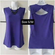 Top de moda para mujer sin mangas púrpura espalda abierta cuello redondo talla S/M NUEVO