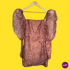 Mini vestido para mujer IN THE STYLE x Charlotte Crosby, manga abullonada, marrón, Reino Unido 14