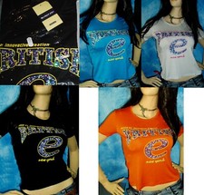 Moda Glamour Lentejuelas Camiseta British Estampado Azul Blanco Negro Naranja M