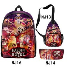 Nuevo Juego de Mochila Hazbin&Hotel para Estudiantes, Bolso Escolar 3 PIEZAS Mochila/Estuche para Lápices