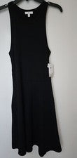 BP. Vestido para mujer talla M sin mangas acanalado tejido corto sin mangas bolsillos patinador negro