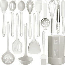 Juego de Utensilios de Cocina de Silicona 446F Resistente al Calor Blanco Crema
