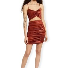 BP. Mini Vestido Bodycon Diseño Recortado Detalles Acanalados Marrón Para Mujer Mediano Nuevo Sin Etiquetas