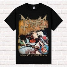 Camiseta Mayhem "Dawn of The Black Hearts". Verdadero estilo noruego de metal negro.