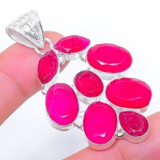 Piedra preciosa simulada roja hecha a mano 925 colgante de joyería de plata e...