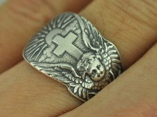 Anillo de cuchara ajustable floral flor naciente con campana cruzada de plata de ley 925
