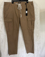 Pantalones cargo de lona de algodón marrón para hombre 38 W con cordón bolsillos cónicos Novamen