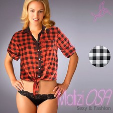 Camisa Cuadros Camiseta Mujer Moda HECHA EN ITALIA Roja Negra Blanca Escocesa
