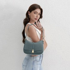 Prettyzys Bolso de Hombro Media Luna para Mujer, Vintage Retro Cuero Vegano Verde