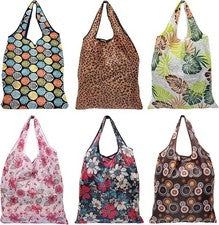 6 Bolsas de Compras Plegables Reutilizables con Bolsa, Ligeras Impermeables Portátiles