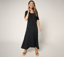 Vestido Peace Love World Petite para mujer PM Ruch frontal manga corta negro A692504