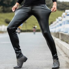 Pantalones de cuero sintético para hombre negros PU Leggings elásticos aspecto húmedo pantalones ajustados moda