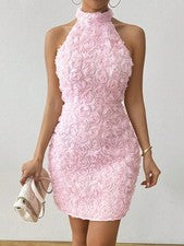 Rückenloses taillenbetontes Minikleid in Pink für Damen