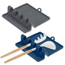 Paquete de 2 reposa utensilios de cocina de silicona, resistente al calor [gris oscuro, azul oscuro]
