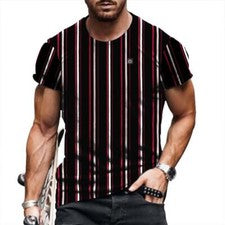 Camiseta Manga Corta Rayas Moda Hombre Camiseta Antiguo Rayas Negro Rojas Top