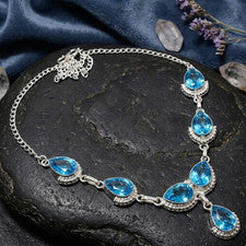 Collar suizo de piedras preciosas de topacio azul plata de ley 925 joyería artesanal S-18 pulgadas
