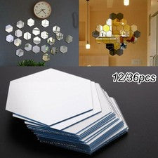 12/36 Piezas Espejo Extraíble Hexágono para Acrílico Pegatinas de Pared Arte Hágalo Usted Mismo Hogar