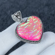 Colgante de piedras preciosas de ópalo australiano rosa, colgante hecho a mano de plata de ley 925 regalo