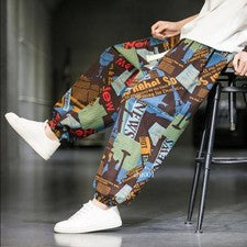 Pantalones harén retro chinos florales de moda juvenil para hombre Pantalones sueltos de verano