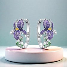 Pendientes florales de plata de ley 925 con flores de iris púrpura regalo para mujer