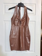 Sexy Vestido de Club Do My Self Para Mujer Talla M Marrón Imitación Cuero Bodycon Elástico Nuevo con Etiquetas