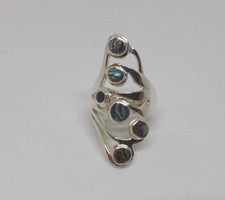 Sterling Silver Green Abalone Shell Flower Design Statement Ring