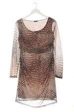 Vestido mujer Esprit manga larga estampado integral marrón/blanco talla 38 elegante
