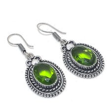 Pendientes de joyería de plata de ley 925 hechos a mano con piedras preciosas de peridoto verde tamaño 1,4"