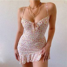 Sexy Vestido Correa Hueco Moda Ropa Para Mujer Nuevo Vestido Floral Pecho