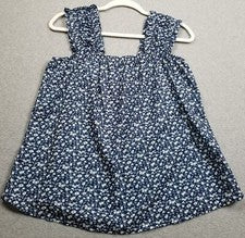 NUEVA Moda Camiseta sin Mangas Para Mujer Pequeña S Azul Blanco Floral Sin Mangas Primavera Verano