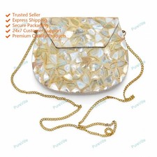 Bolso de mano de moda para mujer Mother of Pearl Gold Look bolso sin asas de ...
