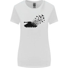 Camiseta estilo Banksy Tank and Doves Peace para mujer corte ancho