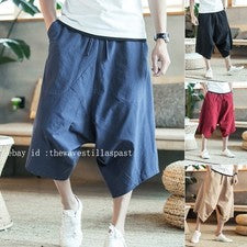 Pantalones Cortos de Algodón Para Hombre Calce Suelto Entrepierna Caída Harén Estilo Chino Pantalones Cortos