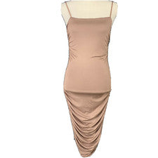 Moda Nova Vestido Elástico Body Con Mujeres S Tostado Fruncido Corte Abierto Espalda Nuevo con Etiquetas