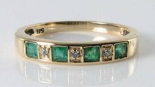 ANILLO BANDA ORO 9K 9CT ESMERALDA COLOMBIANA DIAMANTE ETERNIDAD ART DECO INS Talla K