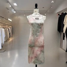 Vestido sin mangas para mujer multicolor estampado de tinte correas cuello redondo talla M