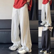 Pantalones deportivos de corte recto de longitud completa para hombre cintura elástica cordón cómodo