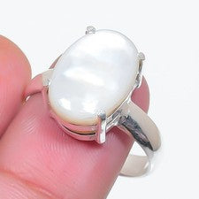Anillo natural de plata de ley 925 con piedras preciosas de madreperla de todos los tamaños para regalo