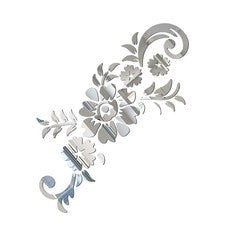 Pack de 3 Pegatinas de Pared Espejo 3D Plata Reutilizables Flor Vid Decoración del Hogar