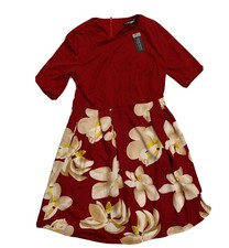 Vestido Oxiuly Hasta la Rodilla Para Mujer XXL Manga Corta Borgoña Estampado Floral NUEVO