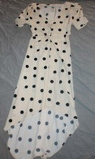 Vestido midi de crepé manga corta para mujer - Un nuevo día beige lunares S