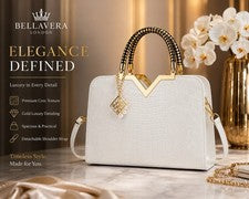 Lujoso Bolso de Mano de Cocodrilo Blanco Elegante Para Mujer Estilo Diseñador Bolso de Mano Mango Dorado Reino Unido