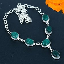 Collar de joyería de plata de ley 925 hecho a mano con piedras preciosas de esmeralda de 18"