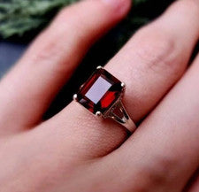 Anillo granate corte esmeralda, plata de ley 925, anillo hecho a mano con piedras preciosas naturales