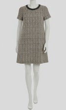 Vestido para mujer London Times beige adornado con cuello forrado manga corta talla 4