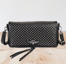 Bolso de Hombro Ed Hardy Para Mujer Negro Erica Tachonado ~ Calavera Motociclista Chic Años 90 ~ Nuevo con Etiquetas